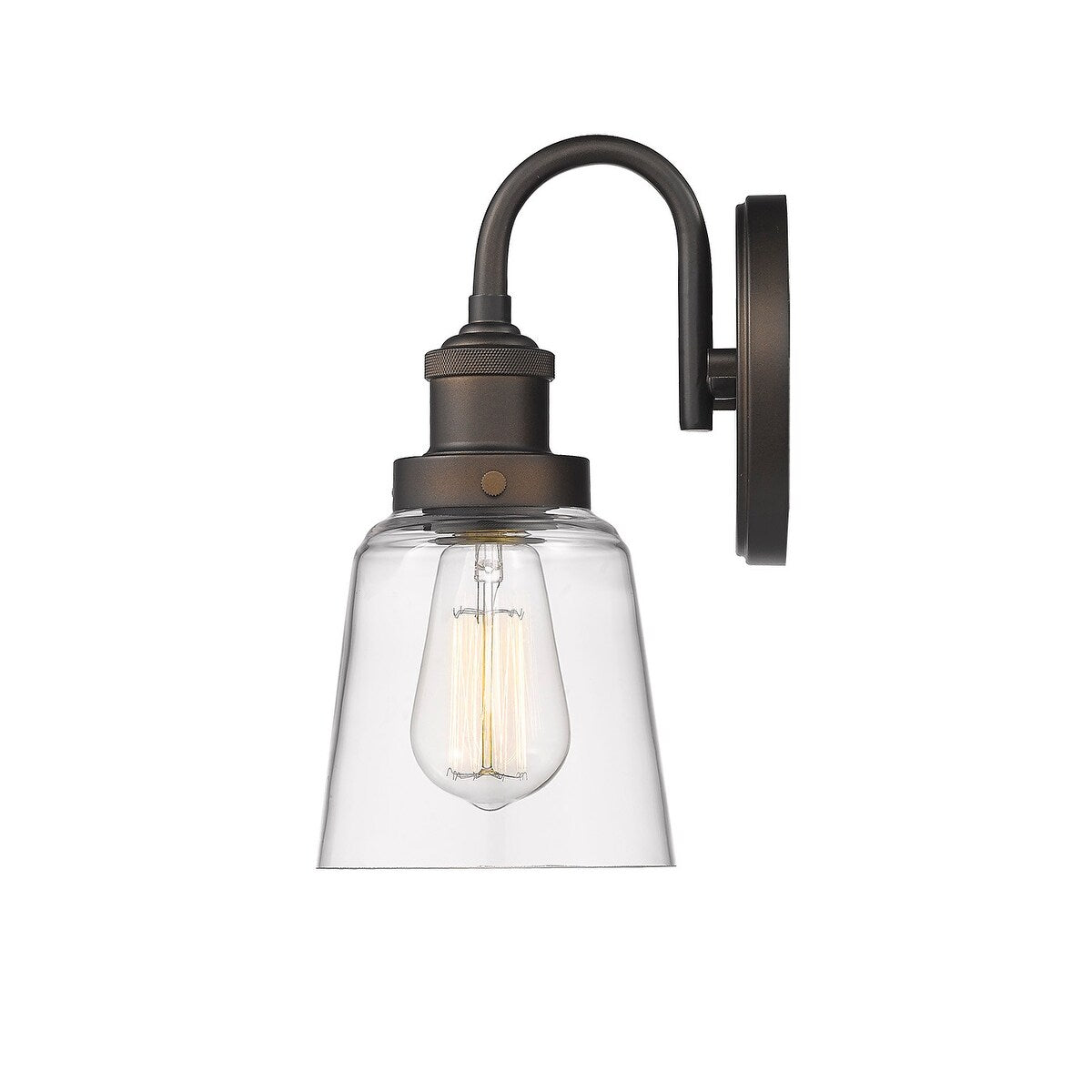 1 Light Clear Bell Glass Wall Sconce in Oiled Bronze