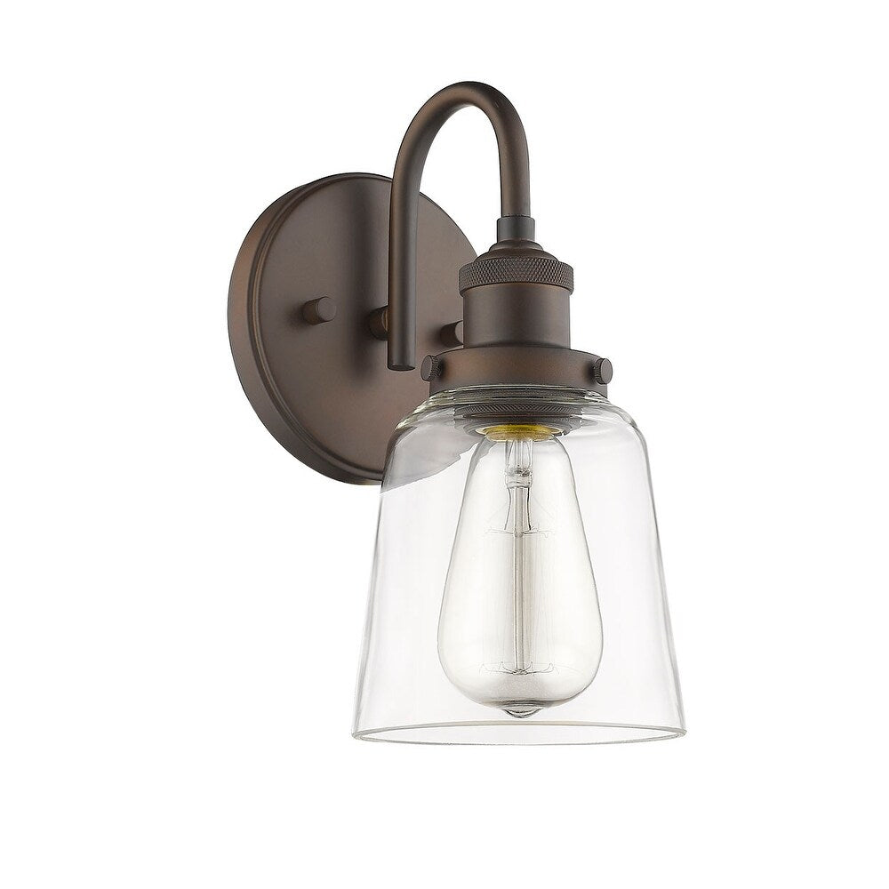 1 Light Clear Bell Glass Wall Sconce in Oiled Bronze