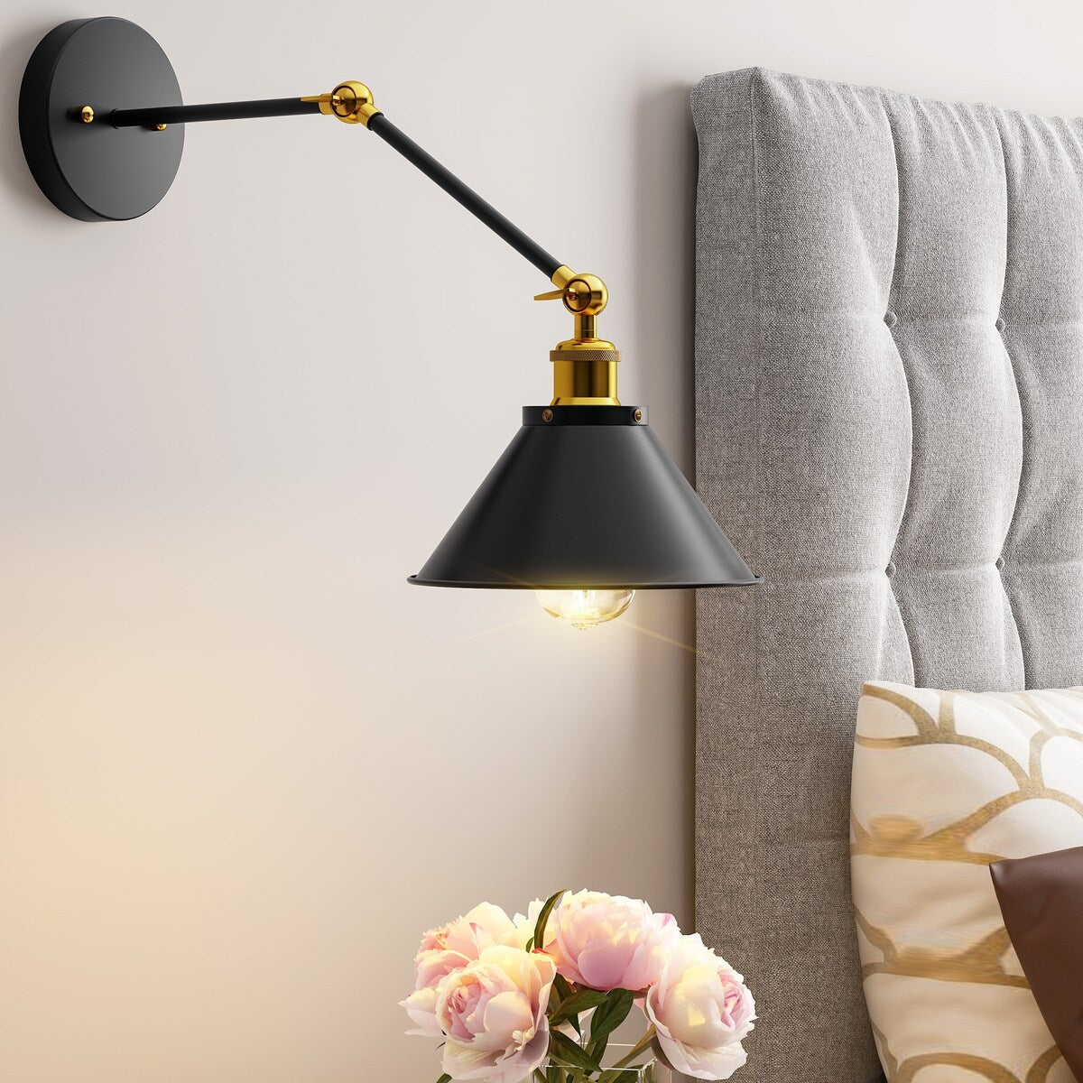 1-Light Industrial Wall Sconces Lighting,Swing Arm Angle Adjustable Vintage Wall Mount Light