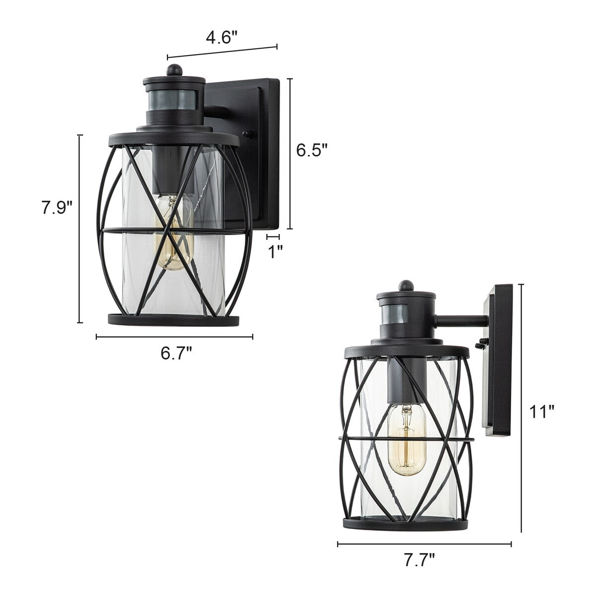 1-Light Matte Black Outdoor Wall Lantern Sconce Light - 6.7