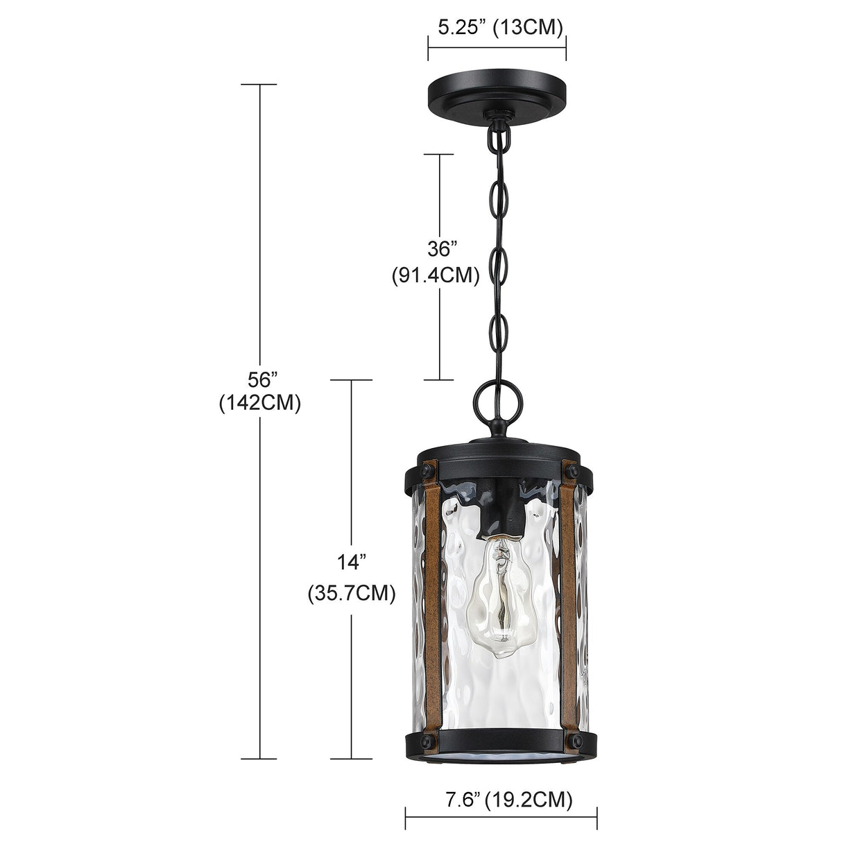 1-Light Matte Black and Barnwood Accents Outdoor Hanging Pendant Light
