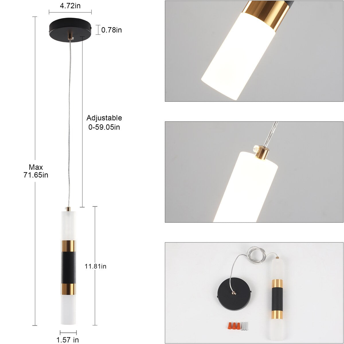 1-Light Modern Acrylic Pendant Light Fixture for Kitchen Island Decor