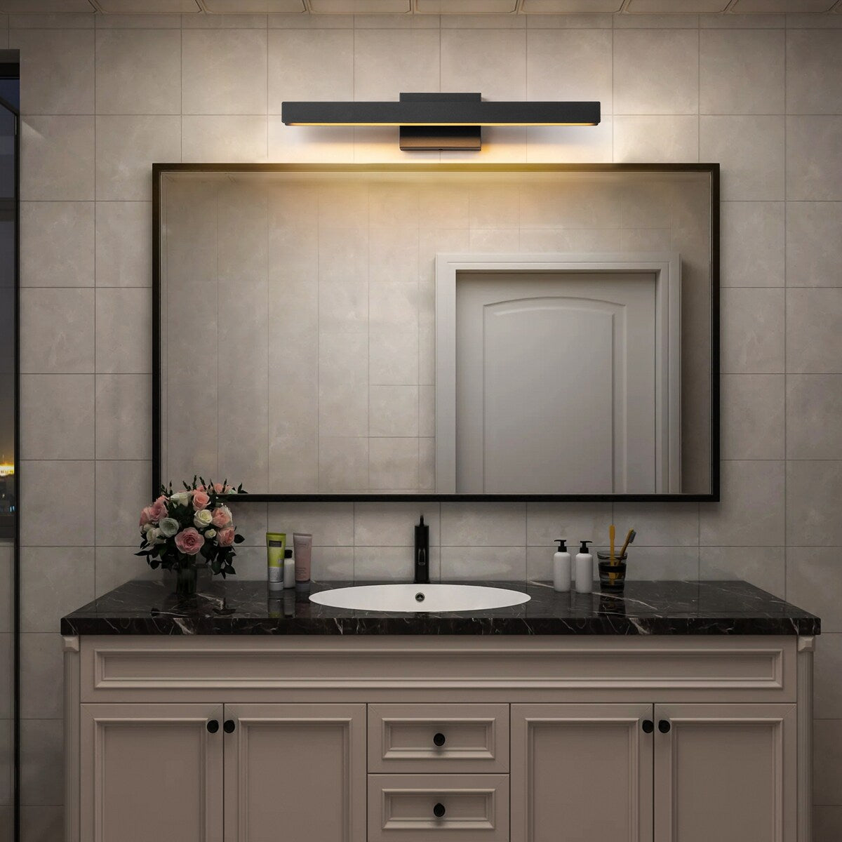 1-Light Modern Linear Black Bathroom Vanity Light Color-Changing Dimmable Rotatable Integrated LED Wall Sconce