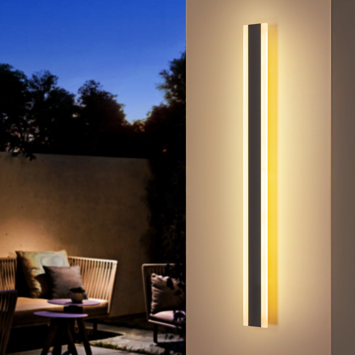 1-Light Modern Linear Strip Acrylic 3000K IP65 Integrated LED Warm Light Waterproof Outdoor Wall Light