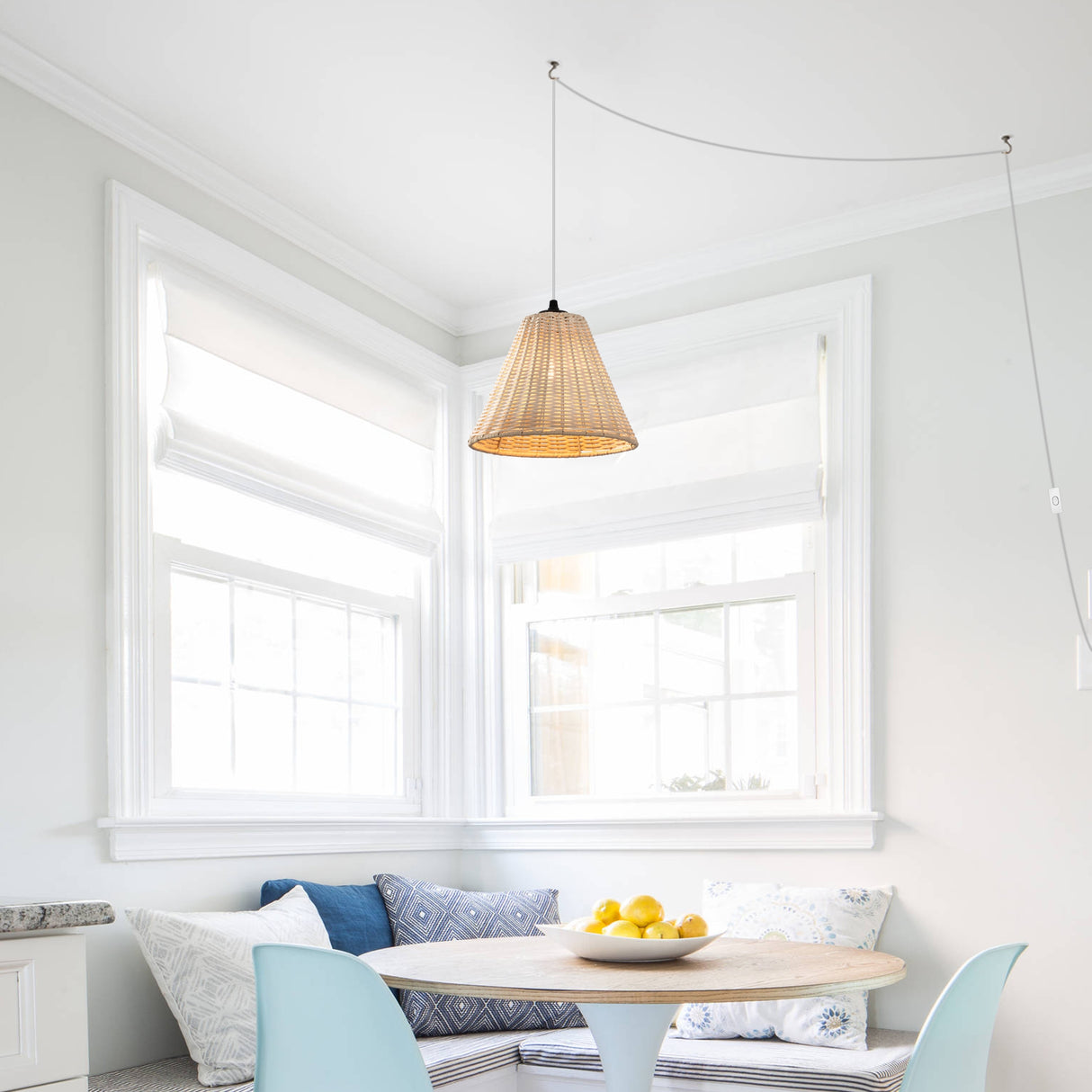 1-Light Plug-in Swag Pendant Light with Hand-woven Rattan Shade - Natural Rattan