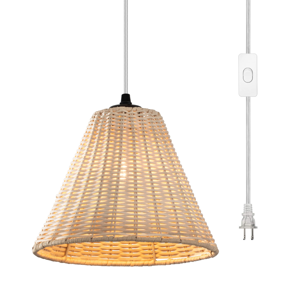 1-Light Plug-in Swag Pendant Light with Hand-woven Rattan Shade - Natural Rattan