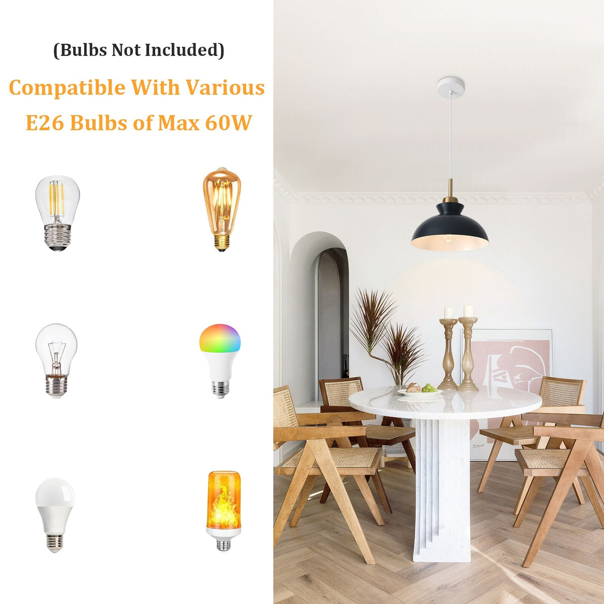 1-Light Modern Classic Semi Flush Mount Chandelier, Farmhouse Dome Pendant Light for Kitchen Island Dining Room