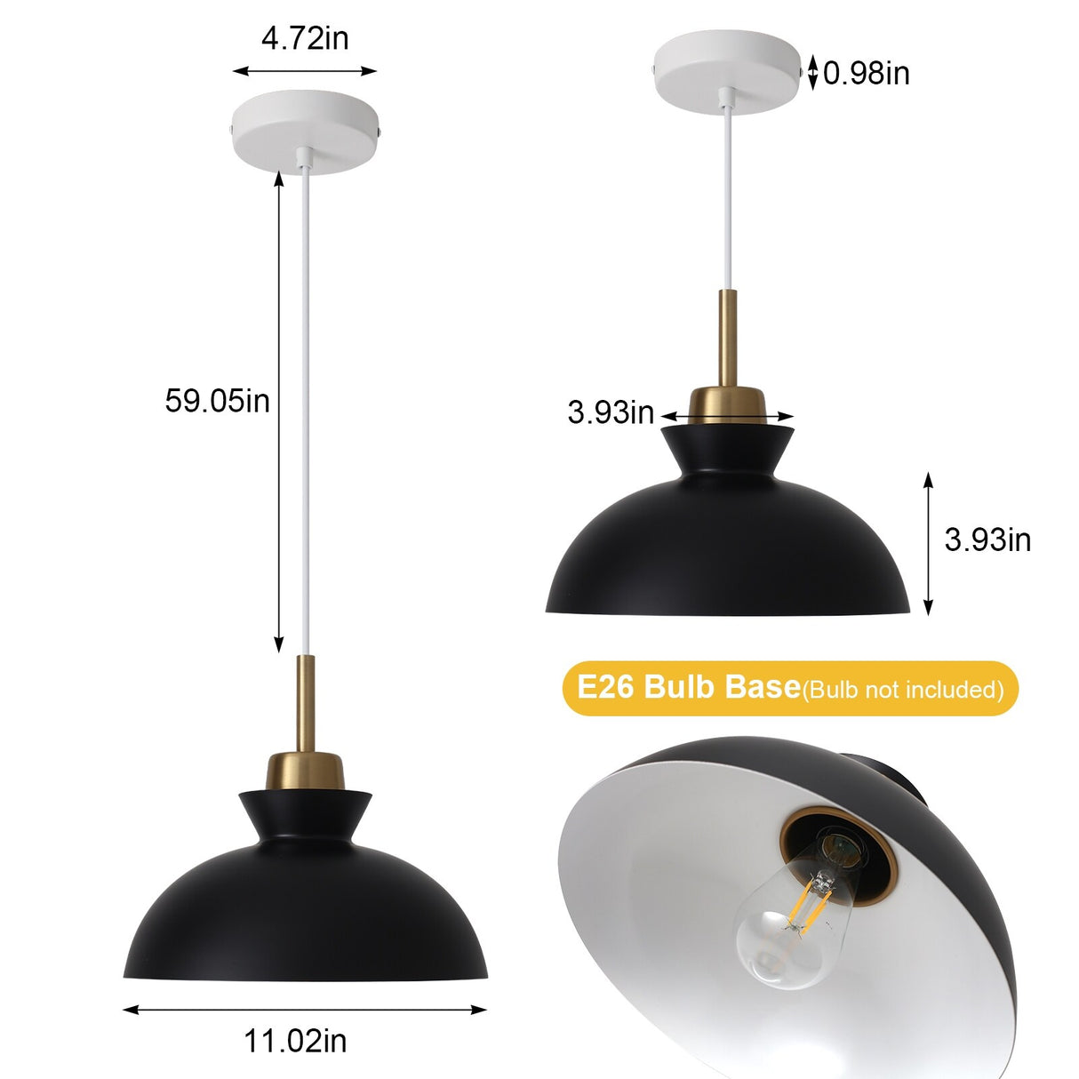 1-Light Modern Classic Semi Flush Mount Chandelier, Farmhouse Dome Pendant Light for Kitchen Island Dining Room