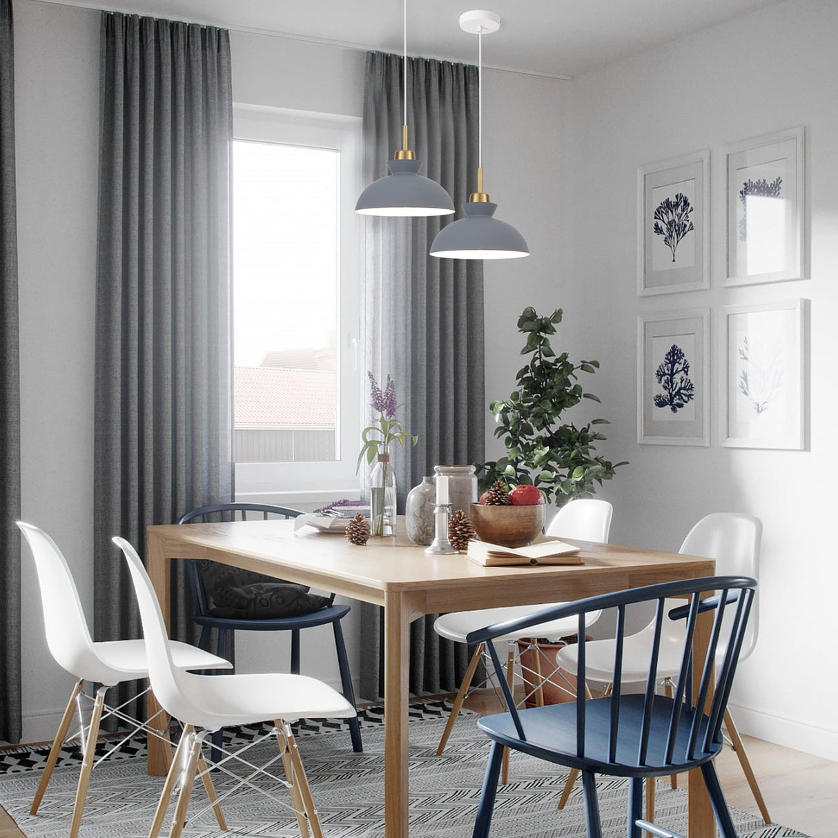 1-Light Modern Classic Semi Flush Mount Chandelier, Farmhouse Dome Pendant Light for Kitchen Island Dining Room