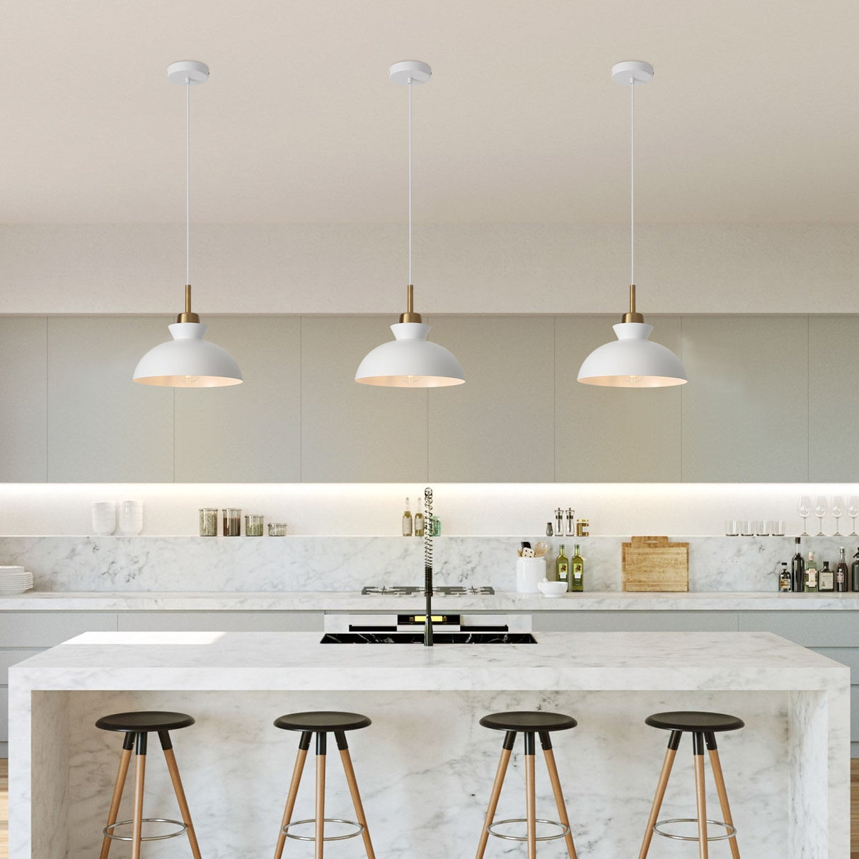 1-Light Modern Classic Semi Flush Mount Chandelier, Farmhouse Dome Pendant Light for Kitchen Island Dining Room