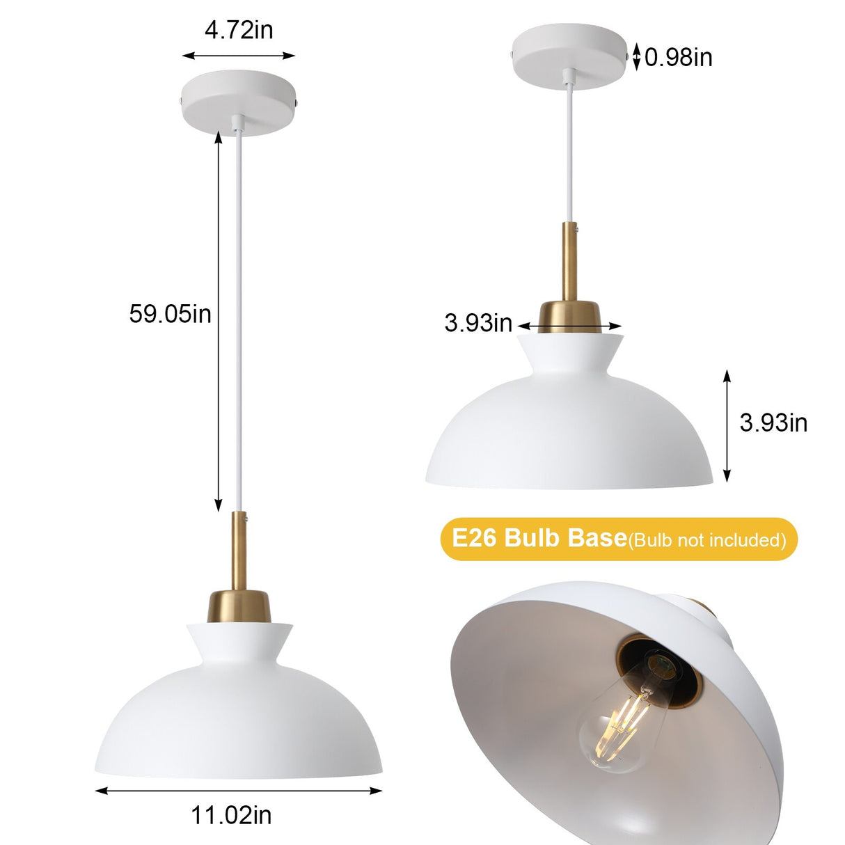 1-Light Modern Classic Semi Flush Mount Chandelier, Farmhouse Dome Pendant Light for Kitchen Island Dining Room