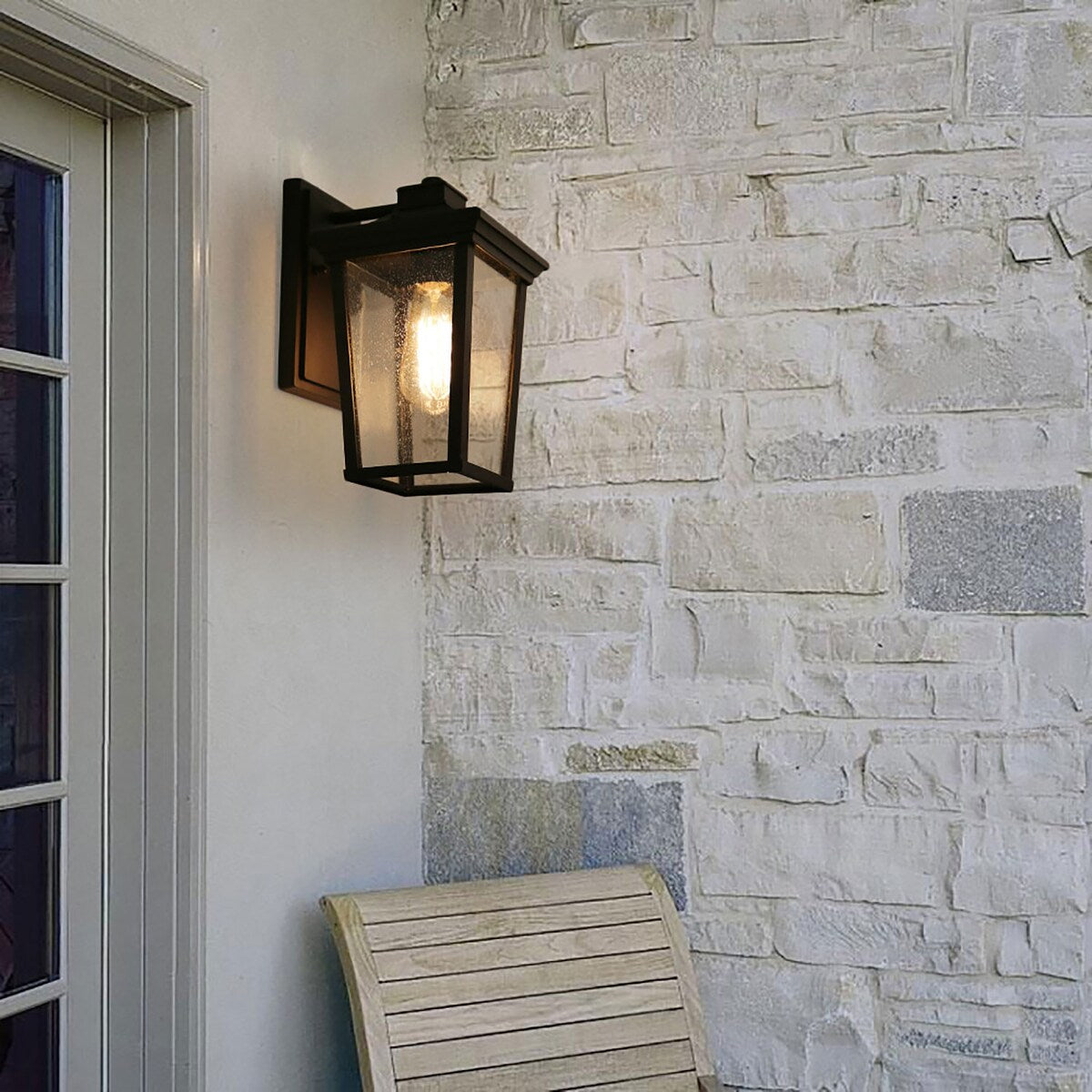 Farmhouse 1-light Black Square Porch Sconce Patio Outdoor Wall Lantern Lighting - W6.5"x H11"x E8.7"
