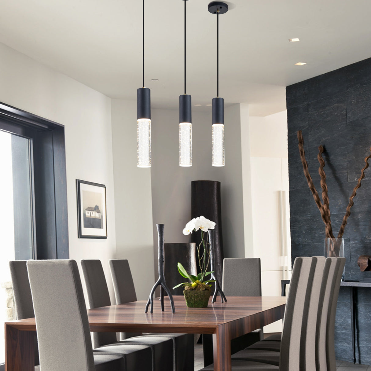 1-Light bulb included Matte Black Bubble Crystal Mini Pendant Light