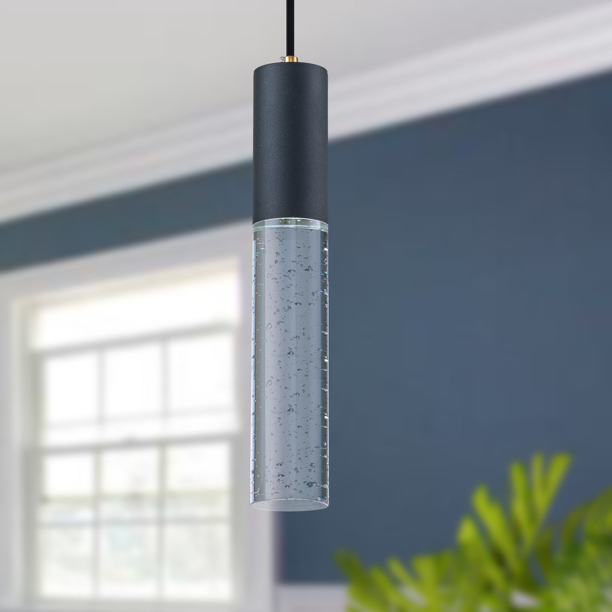 1-Light bulb included Matte Black Bubble Crystal Mini Pendant Light