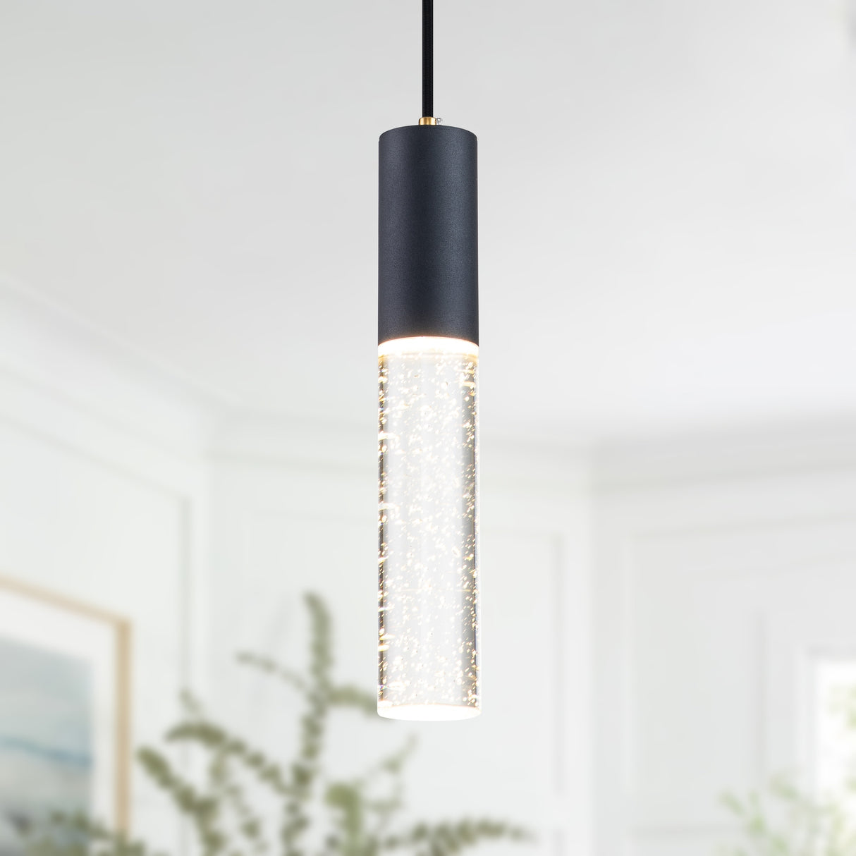 1-Light bulb included Matte Black Bubble Crystal Mini Pendant Light