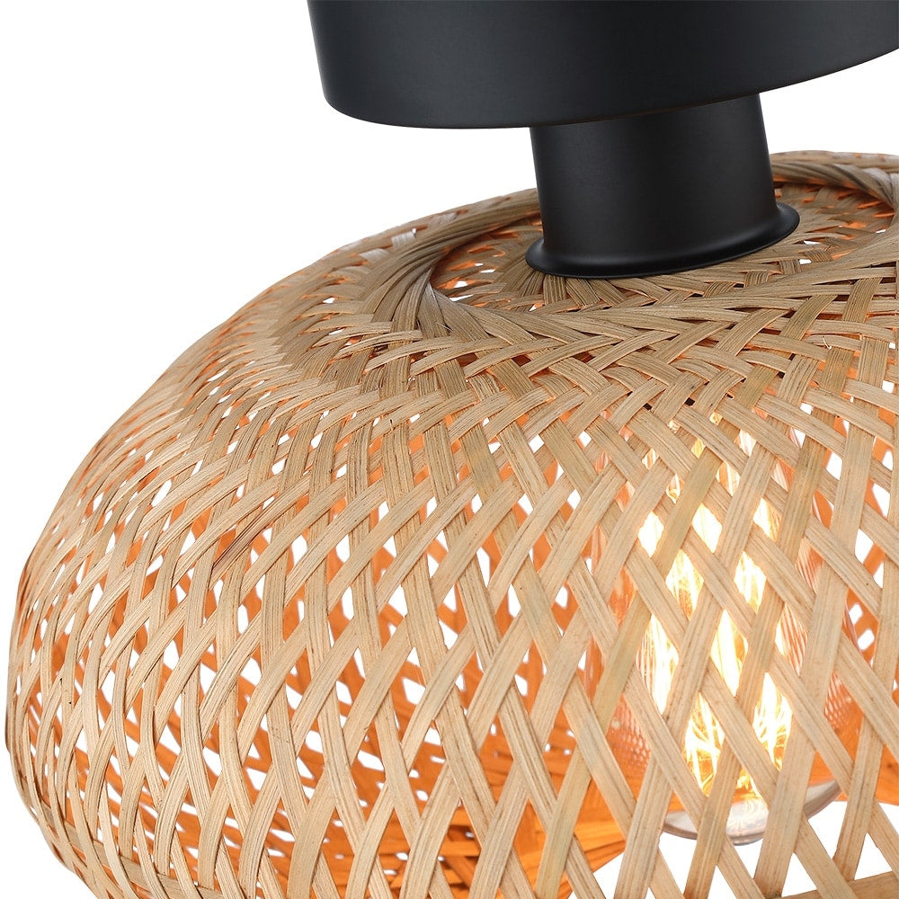 1-Light Bohemian Bamboo Semi-Flush Mount Ceiling Light - D11"x H8" - 11 in. W