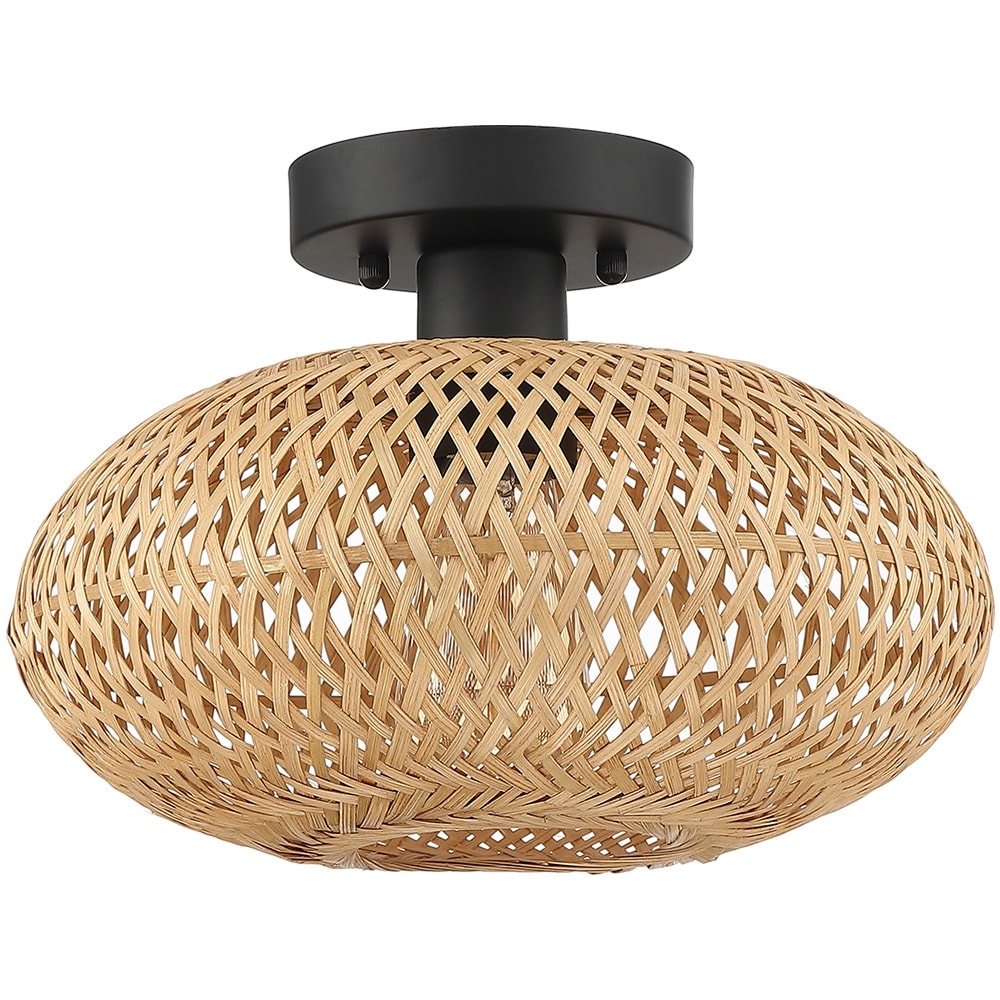 1-Light Bohemian Bamboo Semi-Flush Mount Ceiling Light - D11"x H8" - 11 in. W