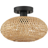 1-Light Bohemian Bamboo Semi-Flush Mount Ceiling Light - D11"x H8" - 11 in. W