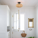 1-Light Bohemian Bamboo Semi-Flush Mount Ceiling Light - D11"x H8" - 11 in. W