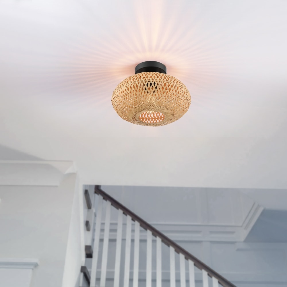 1-Light Bohemian Bamboo Semi-Flush Mount Ceiling Light - D11"x H8" - 11 in. W