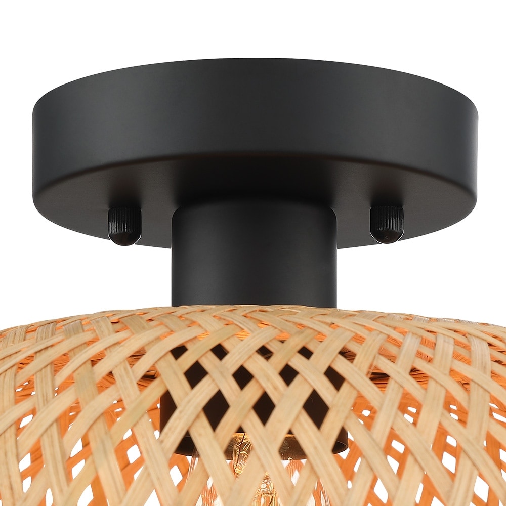 1-Light Bohemian Bamboo Semi-Flush Mount Ceiling Light - D11"x H8" - 11 in. W
