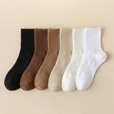 1 Pair Autumn Winter Unisex Socks Middle Tube Solid Color Moisture Absorption Stretchy Men Women Knitted Socks For Daily