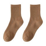 1 Pair Autumn Winter Unisex Socks Middle Tube Solid Color Moisture Absorption Stretchy Men Women Knitted Socks For Daily