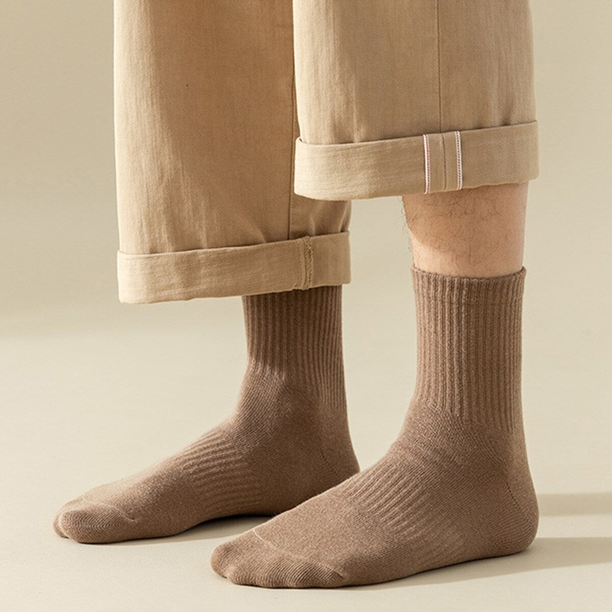 1 Pair Autumn Winter Unisex Socks Middle Tube Solid Color Moisture Absorption Stretchy Men Women Knitted Socks For Daily