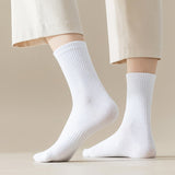 1 Pair Autumn Winter Unisex Socks Middle Tube Solid Color Moisture Absorption Stretchy Men Women Knitted Socks For Daily