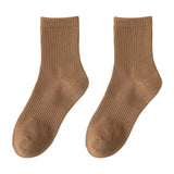 1 Pair Autumn Winter Unisex Socks Middle Tube Solid Color Moisture Absorption Stretchy Men Women Knitted Socks For Daily