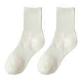 1 Pair Autumn Winter Unisex Socks Middle Tube Solid Color Moisture Absorption Stretchy Men Women Knitted Socks For Daily