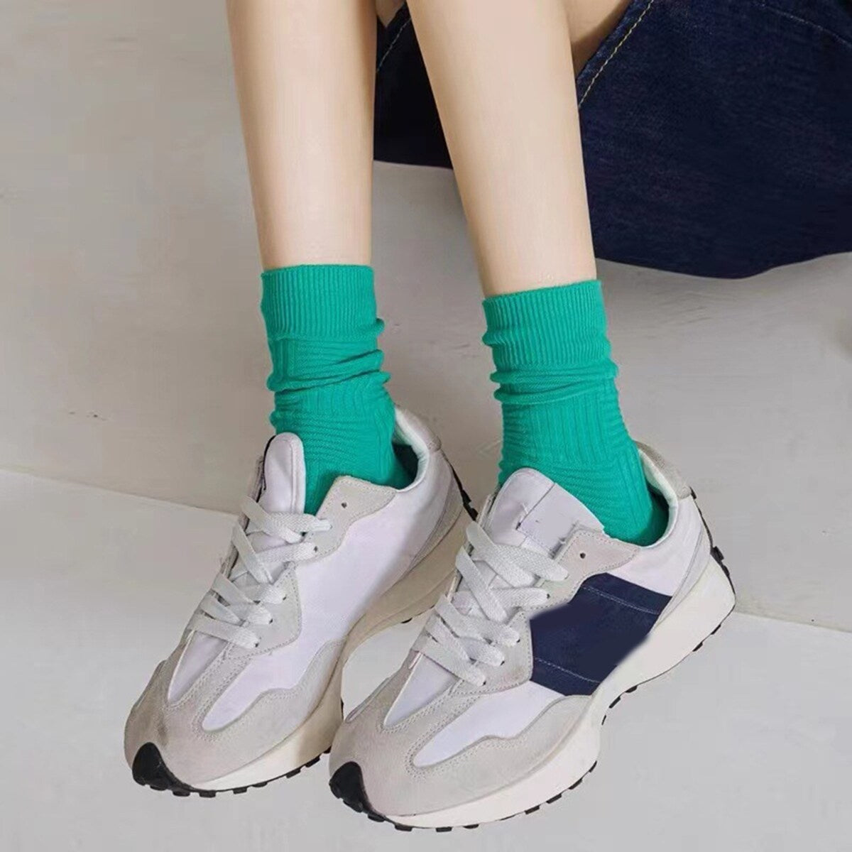 1 Pair College Style MidTube Ribbed Cuffs Elastic Sports Socks Men Women Outdoor Sports Racing Cycling Socks