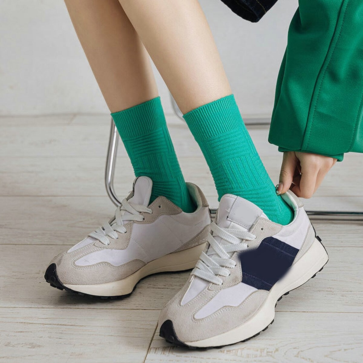 1 Pair College Style MidTube Ribbed Cuffs Elastic Sports Socks Men Women Outdoor Sports Racing Cycling Socks