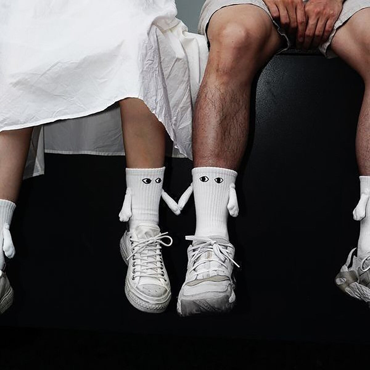 1 Pair Couple Socks Holding Hands Linking Socks Smiling Face AntiSlip Thick Socks MidTube Cute Socks Funny Gifts