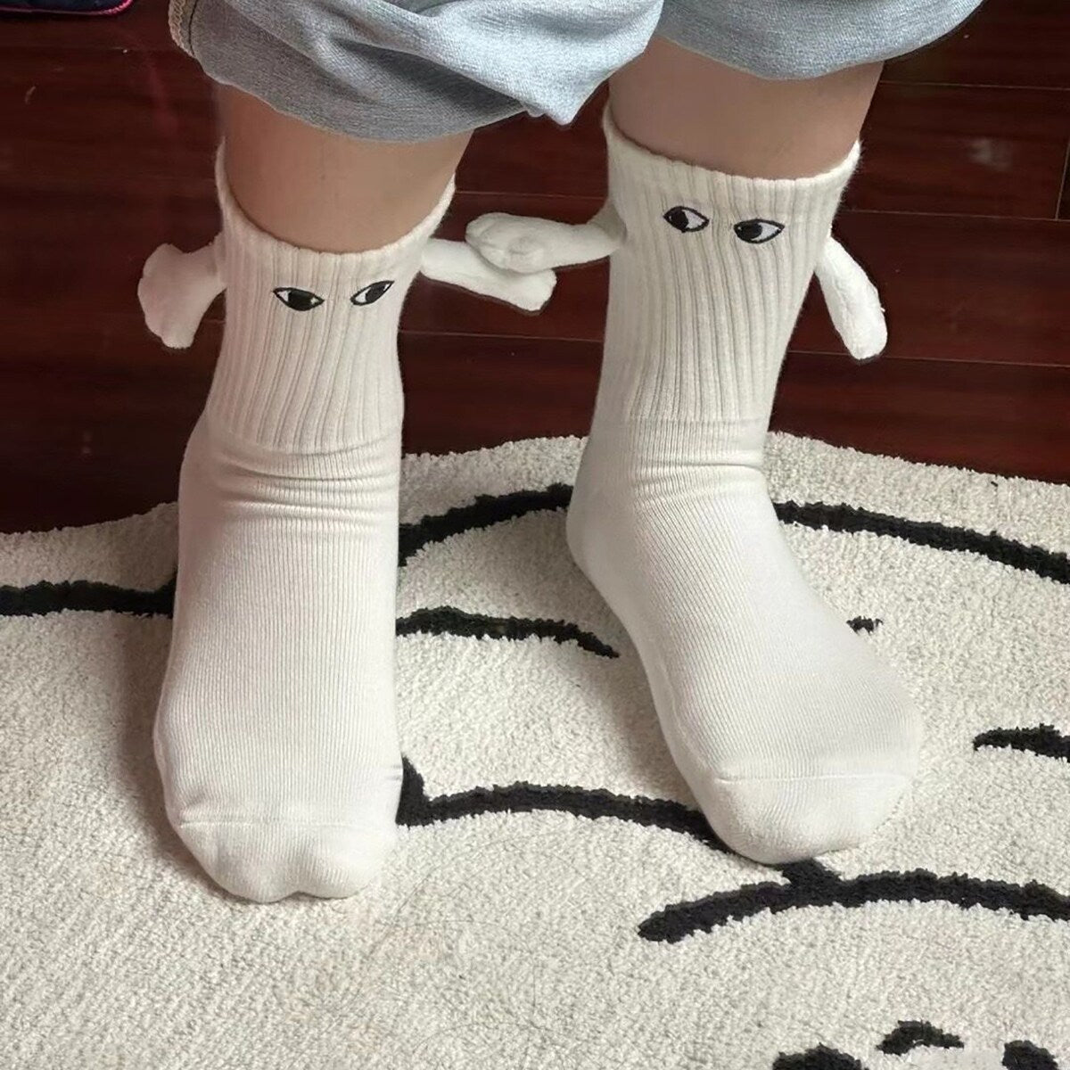 1 Pair Couple Socks Holding Hands Linking Socks Smiling Face AntiSlip Thick Socks MidTube Cute Socks Funny Gifts