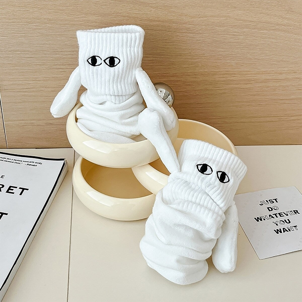 1 Pair Couple Socks Holding Hands Linking Socks Smiling Face AntiSlip Thick Socks MidTube Cute Socks Funny Gifts