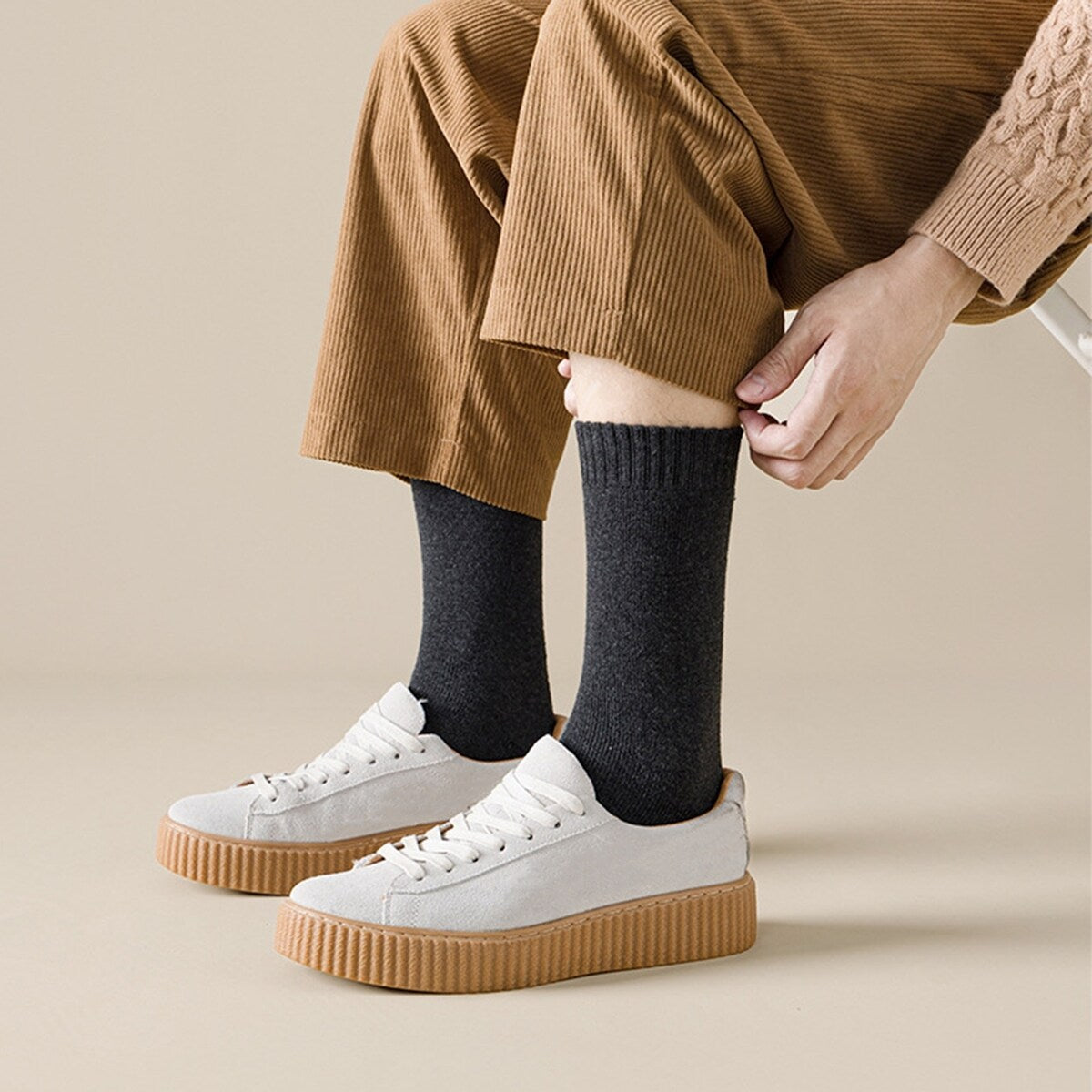 1 Pair Men Socks WearResistant Middle Tube Moisture Absorption Good Elastic Thickened Keep Warm