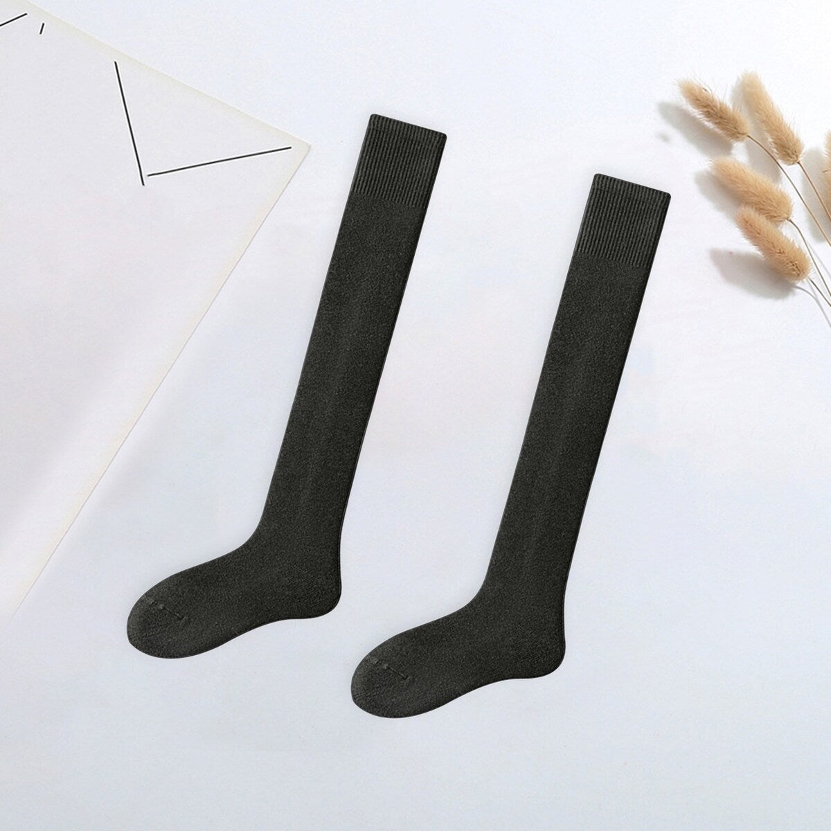 1 Pair Men Winter Stockings Solid Color Soft Breathable LongTube High Elasticity Over Knee Length Warm AntiSlip No