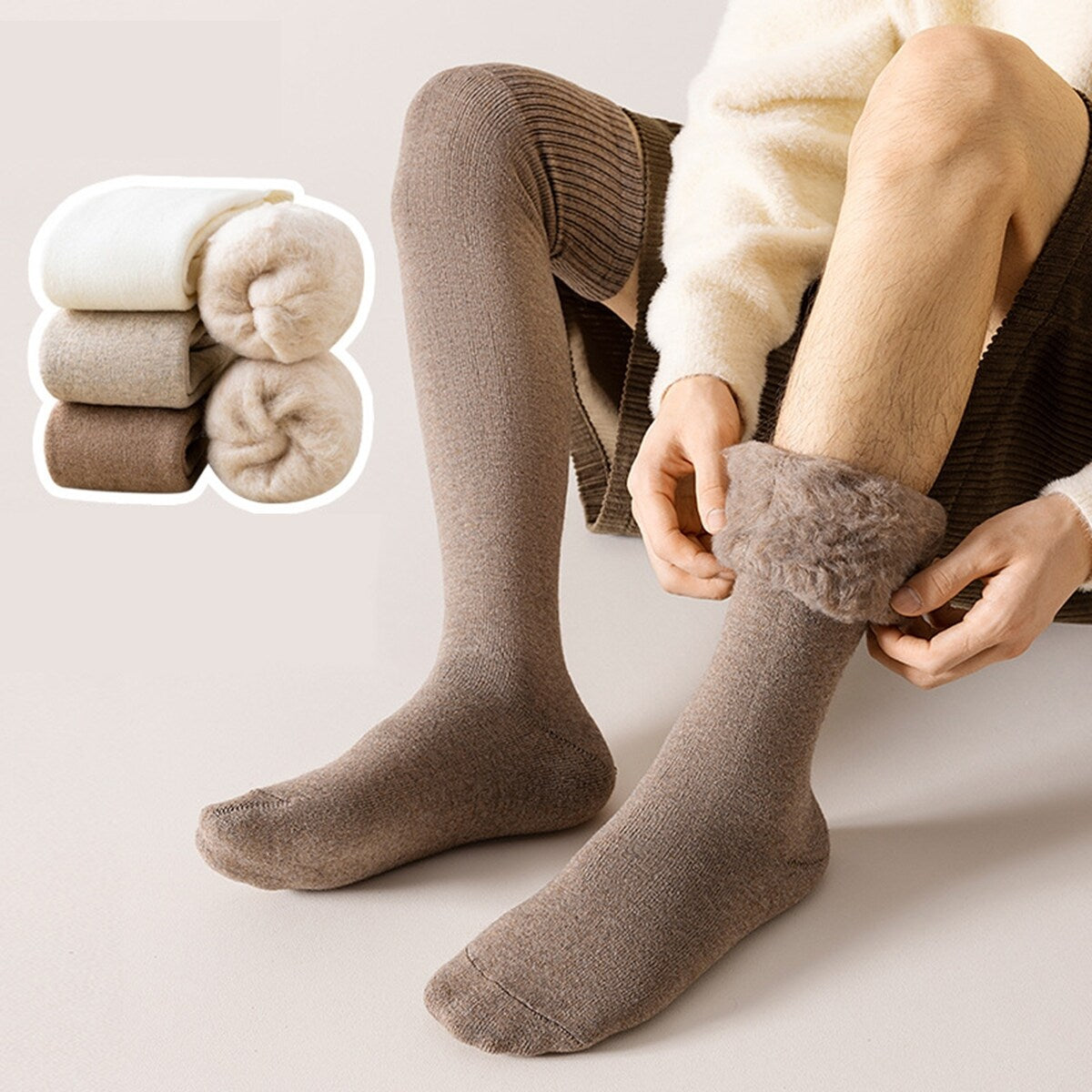 1 Pair Men Winter Stockings Solid Color Soft Breathable LongTube High Elasticity Over Knee Length Warm AntiSlip No