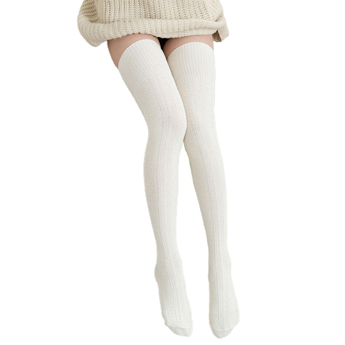 1 Pair Solid Color Jacquard High Elasticity Thickened Thigh Stockings Autumn Winter Women Over Knee Socks