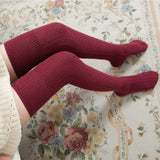 1 Pair Solid Color Jacquard High Elasticity Thickened Thigh Stockings Autumn Winter Women Over Knee Socks
