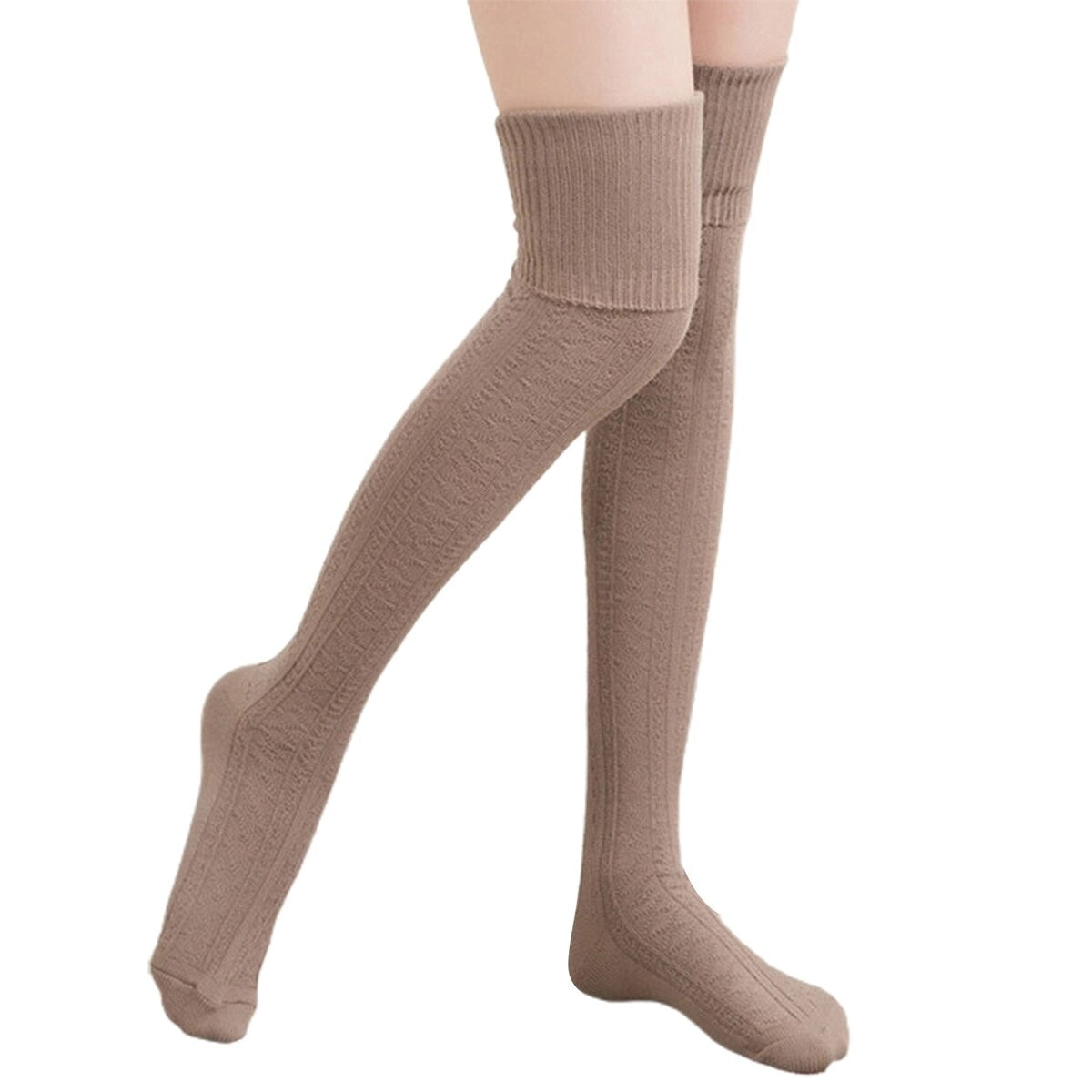 1 Pair Solid Color Jacquard High Elasticity Thickened Thigh Stockings Autumn Winter Women Over Knee Socks