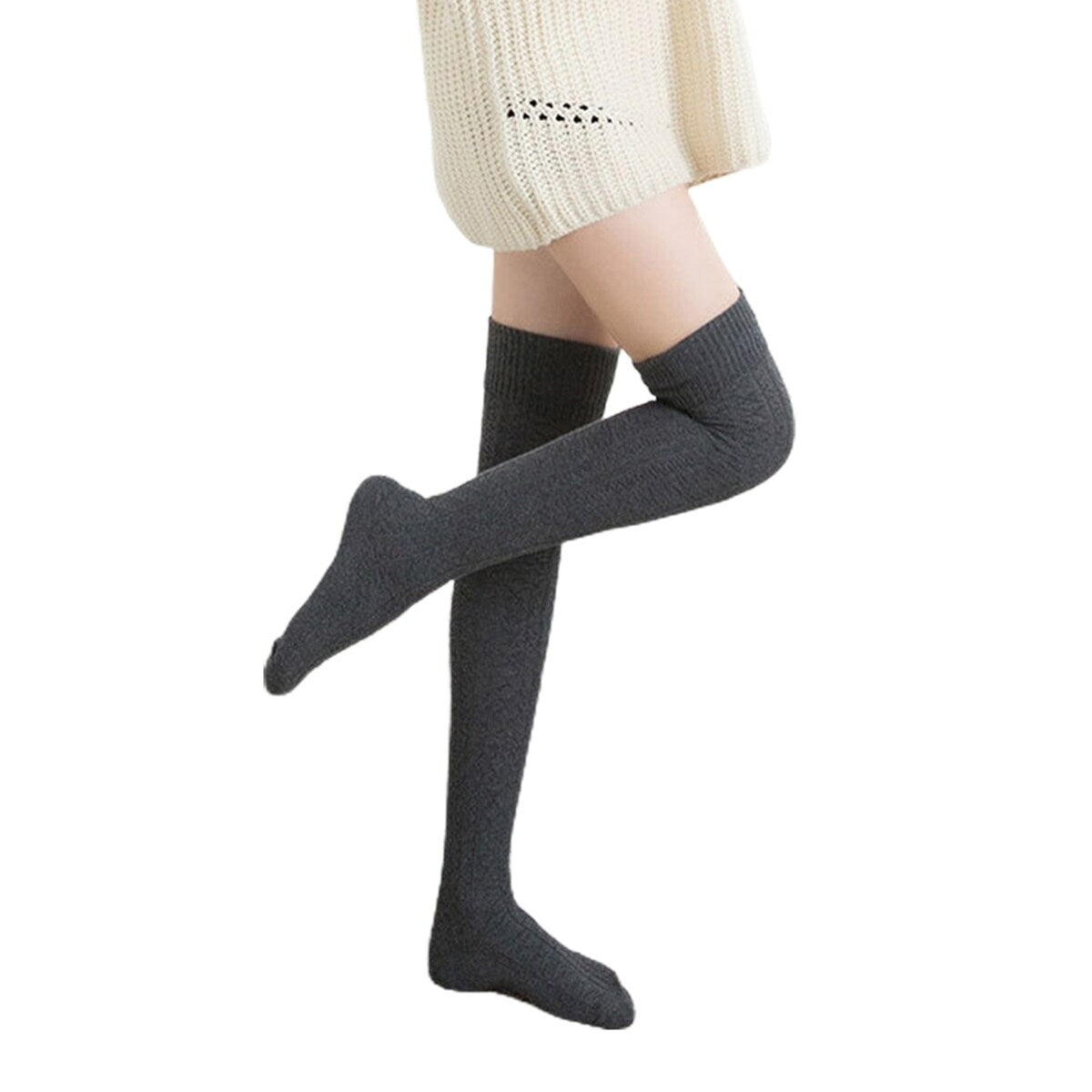 1 Pair Solid Color Jacquard High Elasticity Thickened Thigh Stockings Autumn Winter Women Over Knee Socks