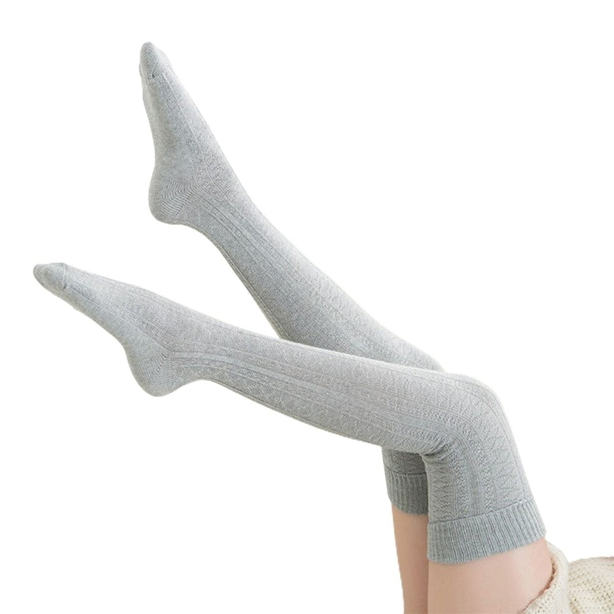 1 Pair Solid Color Jacquard High Elasticity Thickened Thigh Stockings Autumn Winter Women Over Knee Socks