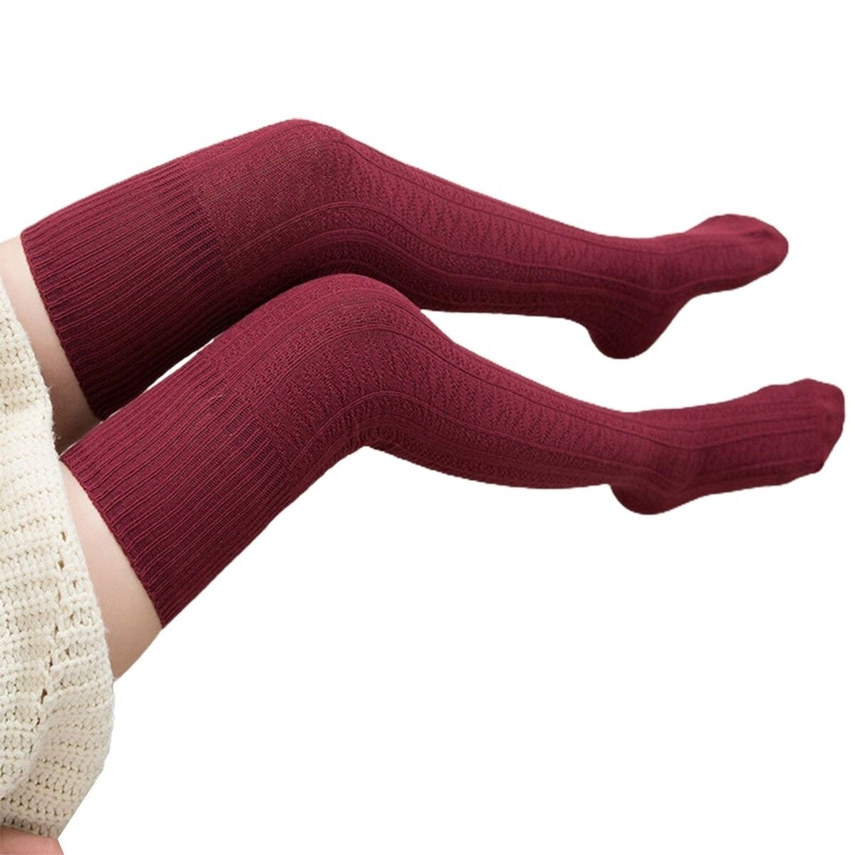 1 Pair Solid Color Jacquard High Elasticity Thickened Thigh Stockings Autumn Winter Women Over Knee Socks