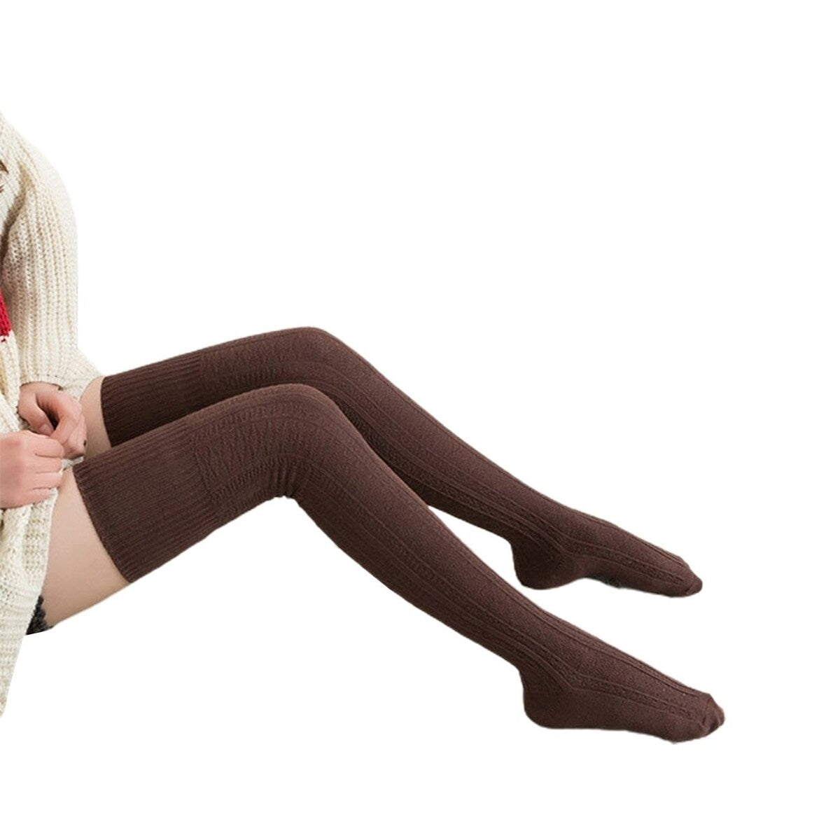 1 Pair Solid Color Jacquard High Elasticity Thickened Thigh Stockings Autumn Winter Women Over Knee Socks