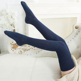 1 Pair Solid Color Jacquard High Elasticity Thickened Thigh Stockings Autumn Winter Women Over Knee Socks