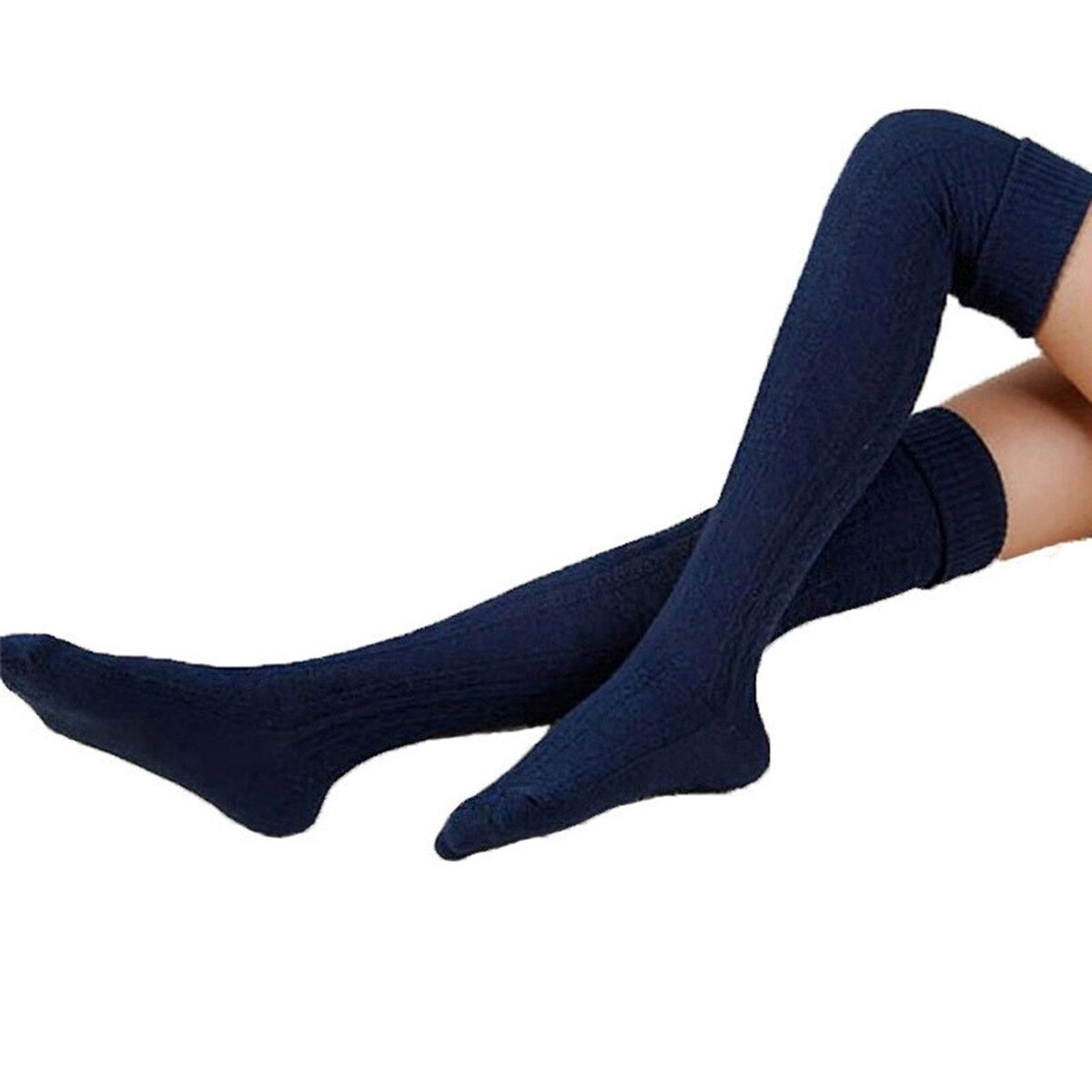 1 Pair Solid Color Jacquard High Elasticity Thickened Thigh Stockings Autumn Winter Women Over Knee Socks