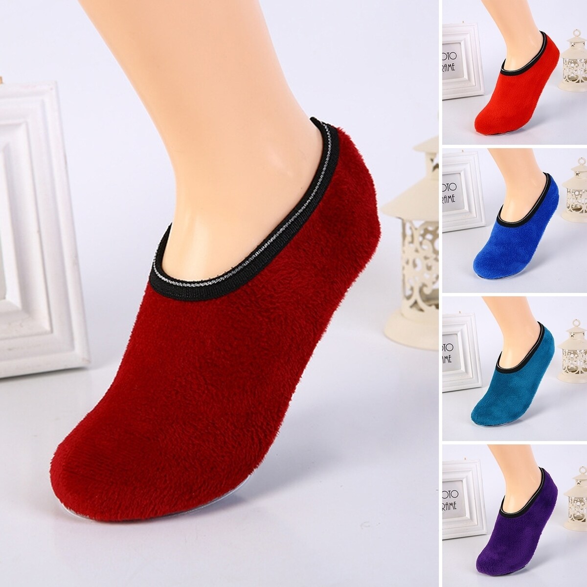 1 Pair Winter Floor Socks NonSlip Rough Sole Thicken Padded Washable Keep Warm Low Tube Contrast Color Women Socks Home