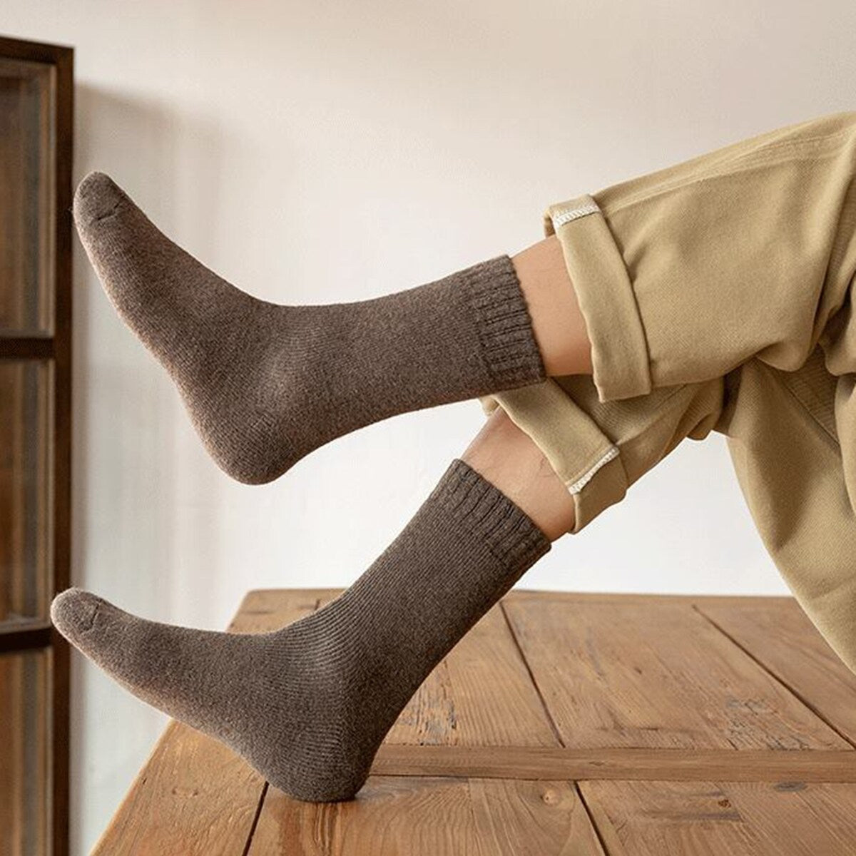1 Pair Winter Socks Thick Plush Solid Color Knitted MidTube Ankle Soft Cold Resistant AntiSlip Elastic Thermal Floor